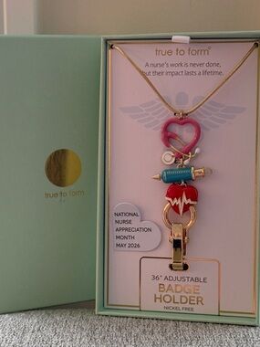 True to Form Nurse ID Badge Holder Necklace heart and medical-themed NIB